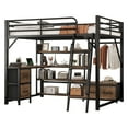 thumbnail image 6 of Newest Queen Loft Bed with Desk & Storage, Black Metal Loft Bed with Wardrobe, Drawers, LED Lights & Outlets for Teens, 6 of 16