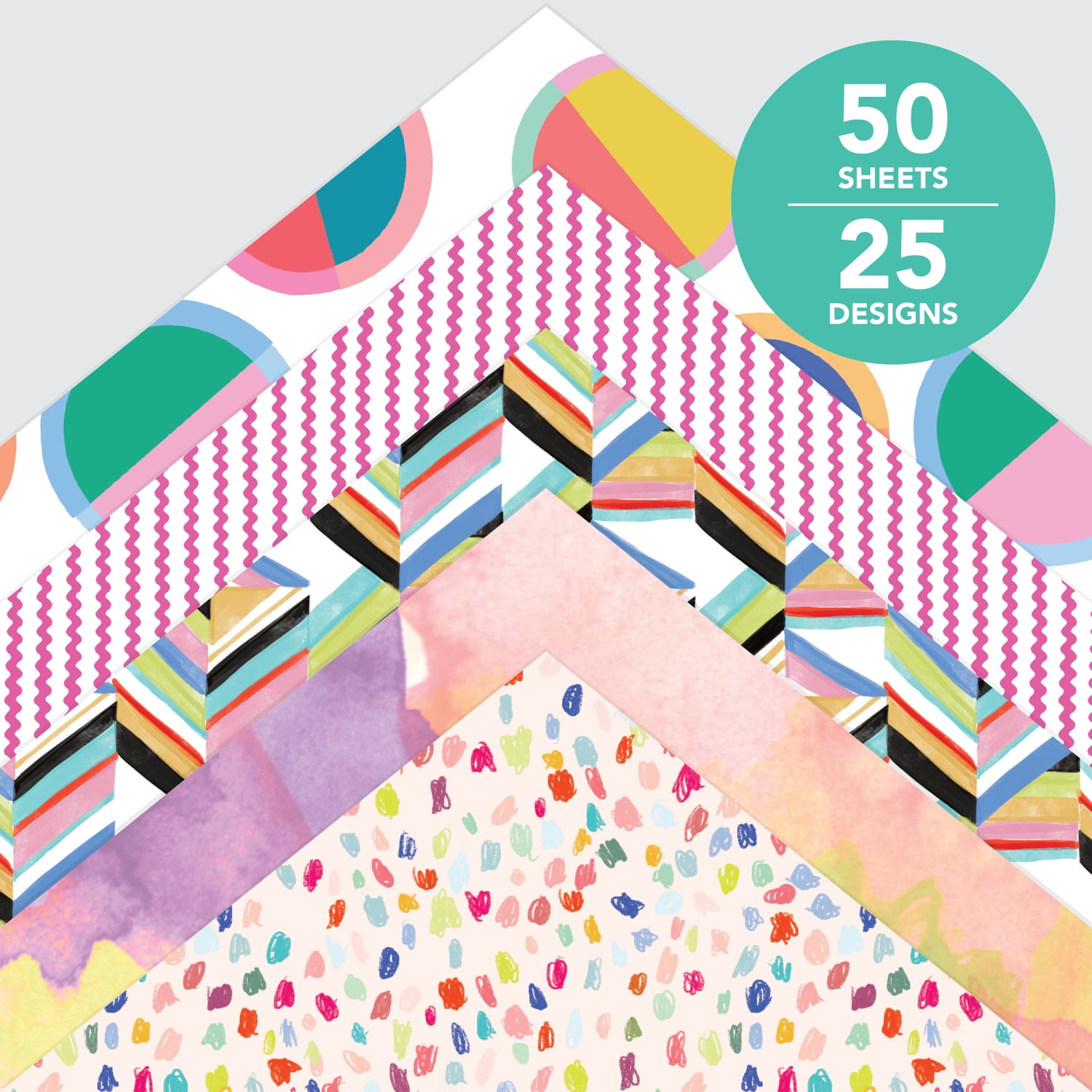 Roobee by Mara Mi Bold Multicolor Glitter Scrapbook Paper, 50 Sheets, 25 Designs