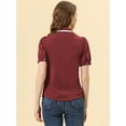thumbnail image 4 of INSPIRE CHIC Chemisier pour Femme à Col Peter Pan Contrastant, Manches Bouffantes, Boutonné, à Nouer au Cou, Rouge Vin, TP, 4 of 5