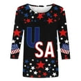 thumbnail image 4 of American Flag Shirts Women Red White and Blue Shirts Women American Flag T Shirt Womens Fourth of July Tops Womens Patriotic Tee Casual Crewneck 3/4 Sleeve Loose T Shirt Ladies Blouses Shirts, 4 of 5