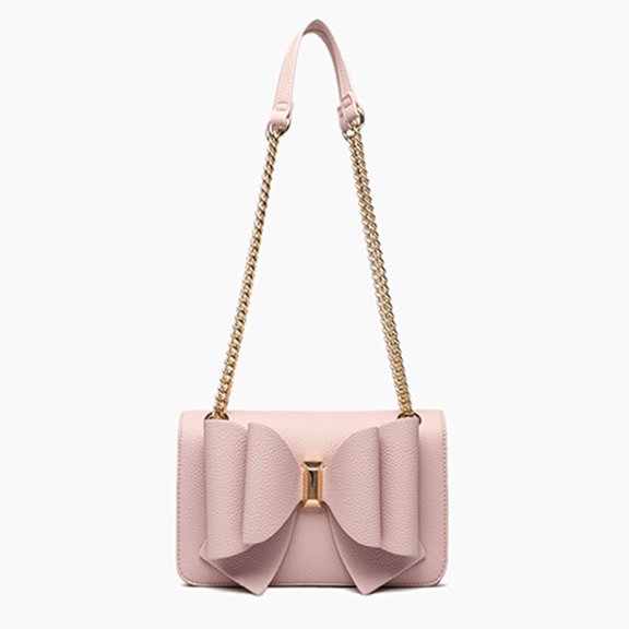 Like Dreams Women's Vegan Leather Compact Interior Space Jane Overflap Bow Crossbody, Blush