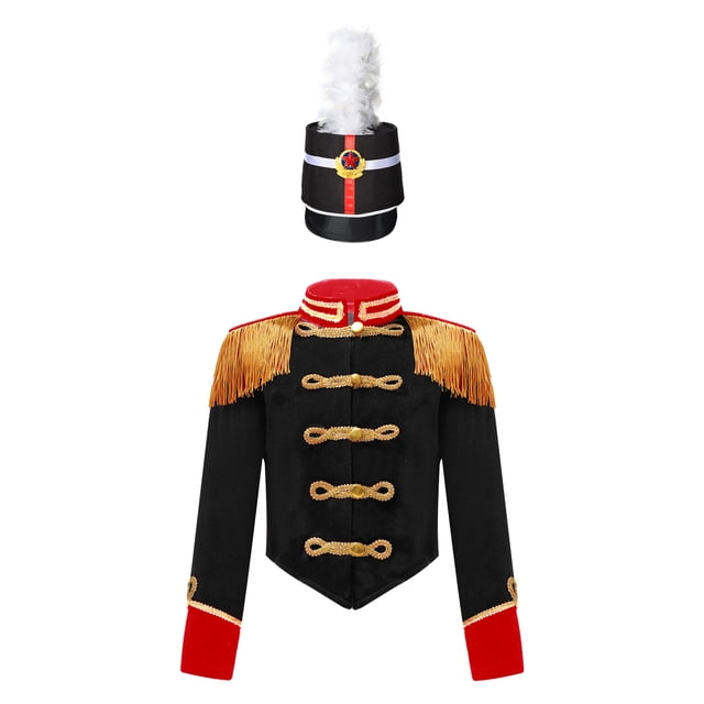 TiaoBug Kids Boys Girls Circus Ringmaster Costumes Drum Majorette Jacket Tops Marching Band Team Uniforms Black 8