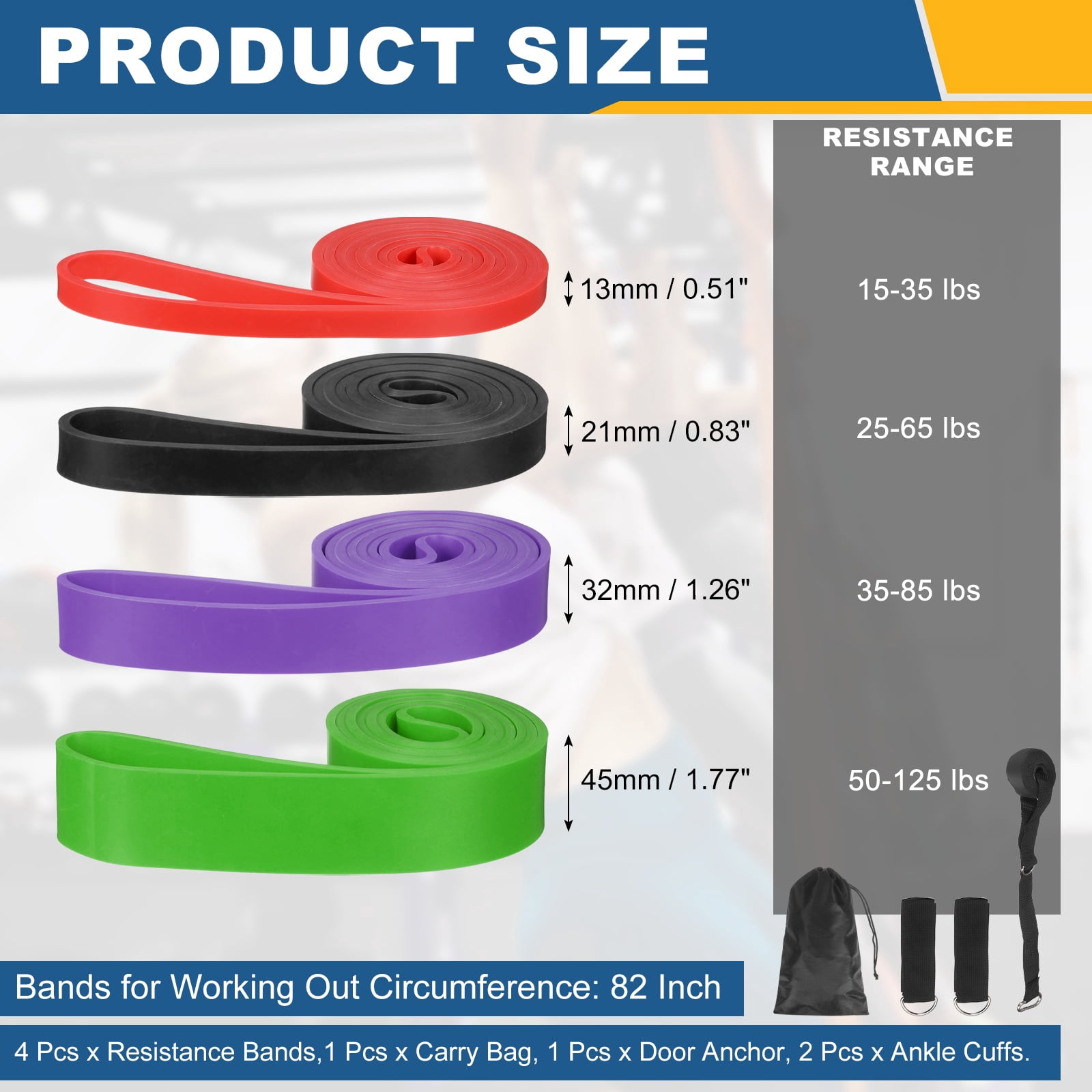 Uxcell Resistance Bands for Working Out, 4 Levels Pull Up Assistance Bands Set with Carry Bag 4 Pcs & Red/Black/Purple/Green