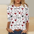 thumbnail image 2 of WMTBSRSW Womens Valentine's Day Top Plus Size S-5XL 3/4 Sleeve Shirts Love Heart Print Crewneck T Shirts Loose Casual Classic Tee White X-Large, 2 of 5
