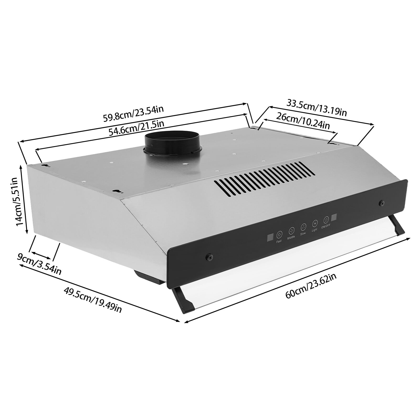 900CFM Kitchen Hood with Acrylic Baffle,Heat Dissipation Holes,Adjustable LED Light for Home Restaurant Use
