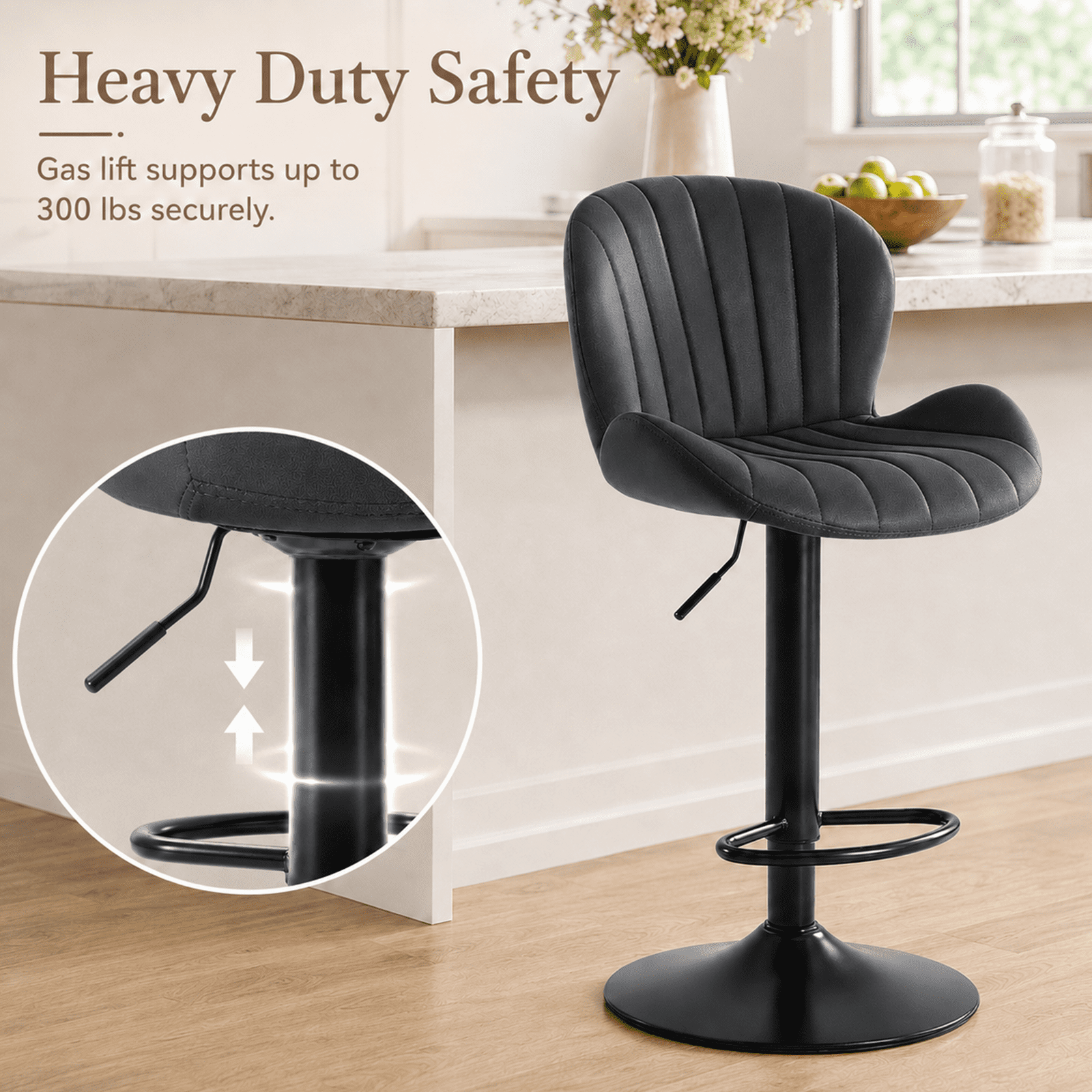 Alvantor Bar Stools Set of 2, Adjustable Swivel Barstools, Fabric Upholstered Barstools Counter Height with Backrest for Bar and Kitchen Island