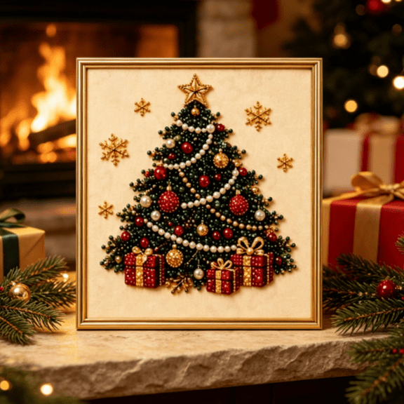 DIY Christmas Pearl Diamond Painting Art Kit with Frame ,Christmas Pearl Art Craft for Adults Beginner, DIY Gemstone Diamond Picture, Create Your Own Christmas Gift (Tree)