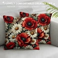 thumbnail image 3 of COMIO Red Poppy Throw Pillow Covers Romantic Garden Flowers Red Poppies with White Daisies Green Leaves Insect Bee Design Pillow Cushion Cover Decor Outdoor Sofa(RP-Poppies), 3 of 5