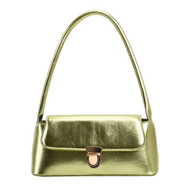 Bolso de mano para mujer, elegante, brillante, con solapa, para verano, para axila (verde oliva)