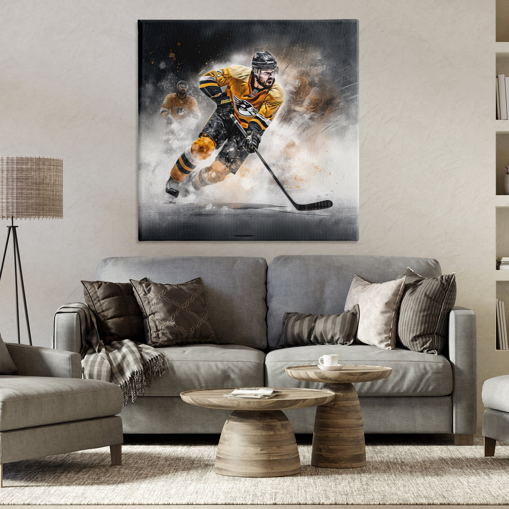 Stupell Industries Hockey Player Athlete People Painting Wrapped Canvas Art Print Wall Art, 36 x 36
