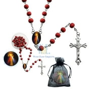 Memorial Favors 12 PCS Divine Mercy Red Rosaries Celebration of Life/ Recuerdos para Funeral/ sympathy gift/ memorial condolence Black Bag