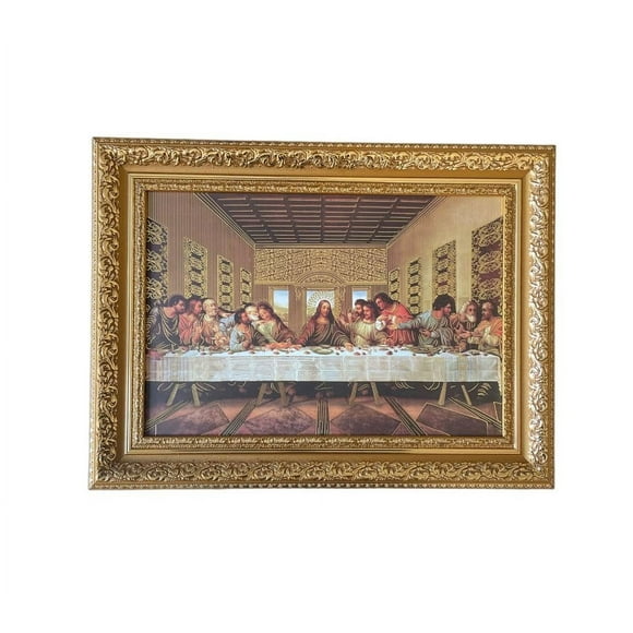 Cuadro Ultima Cena Da Vinci ENCUADRO Marco Hoja de Oro 38 cm x 50 cm