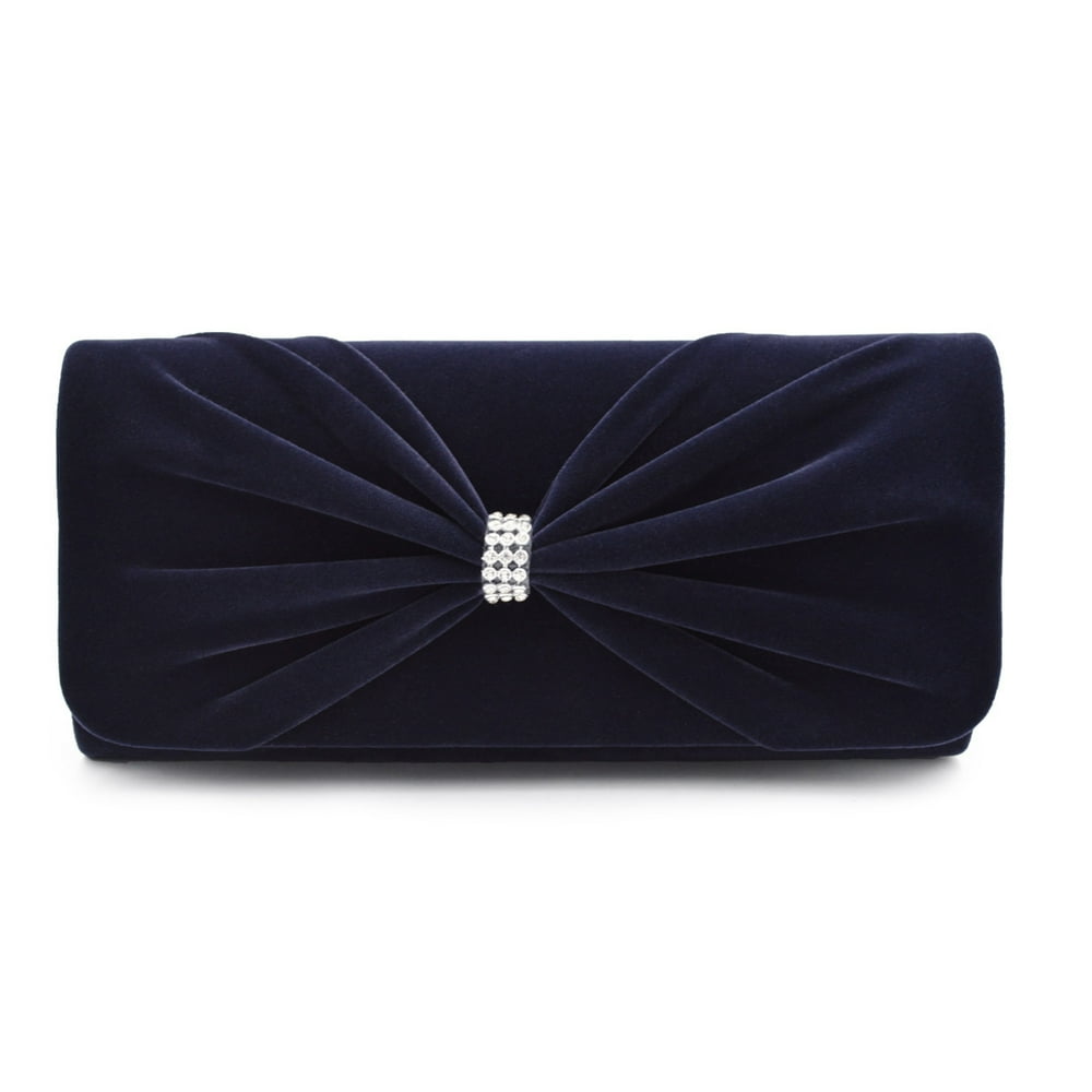 Elegant Rhinestone Bow Front Velvet Clutch Evening Bag Handbag Diff