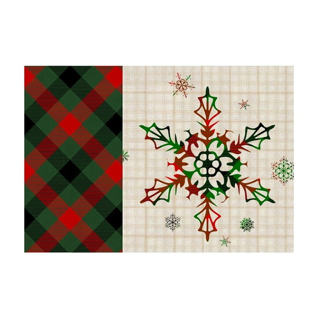 Aooww Napperons de Noël, 12x18 Pouces Carreaux Rouge Buffle Ferme Flocons de Neige d'Hiver Style Campagnard Résistant à la Chaleur pour Salle à Manger Cuisine Fête d'Anniversaire Décoration de Vacances