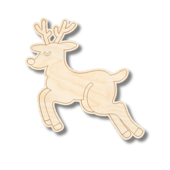 Unfinished Wood Etched Prancing Reindeer Shape | Paint By Line Crafts 10" / 1/4"
