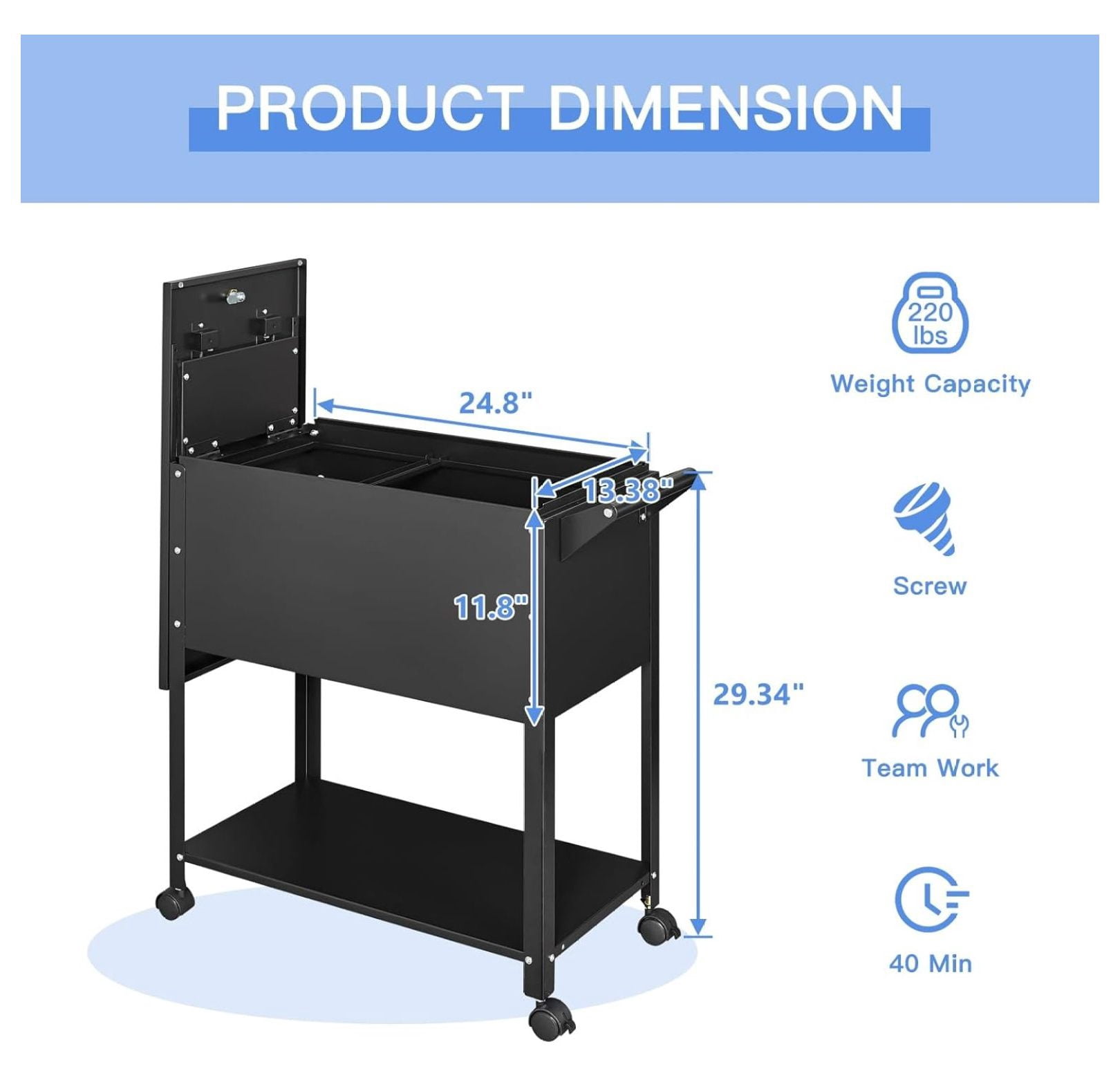 Metal Rolling File Storage Cart with Wheels, Mobile File Cabinet with Lock, Filing Cabinet Organizer for Legal/A4 (Black) Style - A