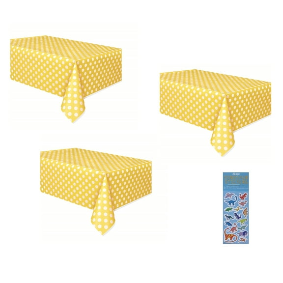 Polka Dot Plastic Table Cover, 54" x 108" (Yellow 3-PACK))