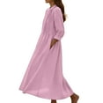 thumbnail image 4 of purcolt Womens Pleated Midi Dress Cotton Linen Button Down Long Sleeve Shirt Dress Summer Beach Casual Flowy Long Dresses, 4 of 9