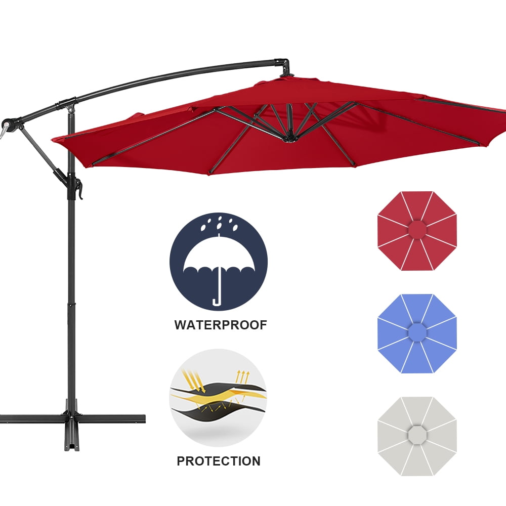Eclife 10ft Outdoor Patio Cantilever Hanging Tilt Offset Umbrella with