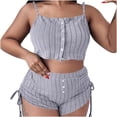 thumbnail image 2 of ylioge Womens Short Pajama Sets 2 Piece Lightweight Loungewear Outfits Casual Solid Color Sleeveless Cropped Tank Tops and Shorts Homewear Pajamas Set, 2 of 4