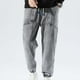 thumbnail image 2 of WILLBEST Pantalones Mujer Pantalones Vaqueros de Moda para Hombre, Diseño Bordado, Talla Grande, Cómodos, Con Cordón, Informales, de Mezclilla, Cintura Elástica, Pierna Ancha, Holgados XXXXL, 2 of 9