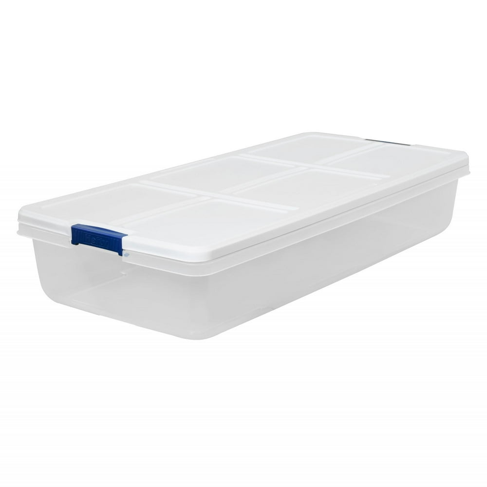 52qt Hefty Latched Storage Bin, White Lid with Blue Handles Walmart