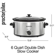 Proctor Silex 6 Qt Slow Cooker, Double Dish, Nonstick Aluminum Crock with Removable Pot, Stainless Steel