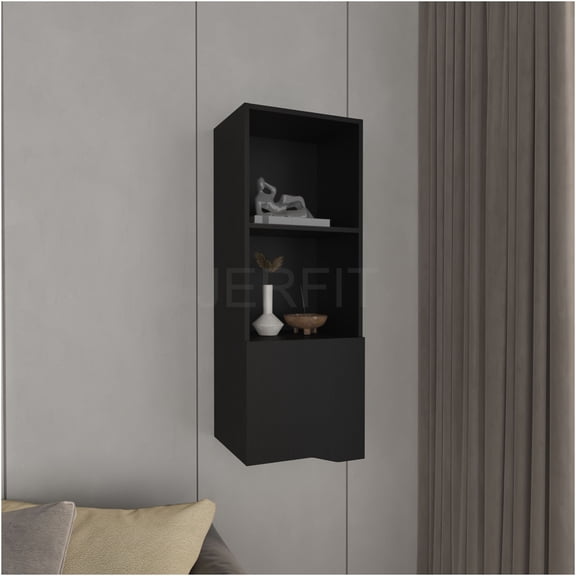 JERFIT 43 Inch Tall Black Wall Mounted Bathroom Storage Cabinet with Door & Shelves, Space Saving Modern Medicine & Utility Cabinet for Bathroom, Kitchen, Garage