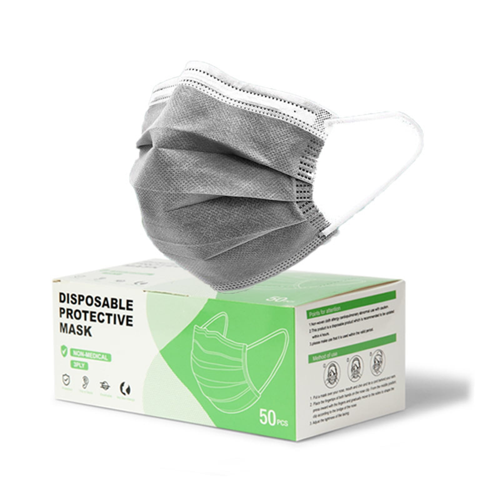 Face Mask Disposable Face Masks MICPANG Colored Suitable For Adults And Teens 3 Layer with Nose Clip and Ear Loops - Gray, 50PCS