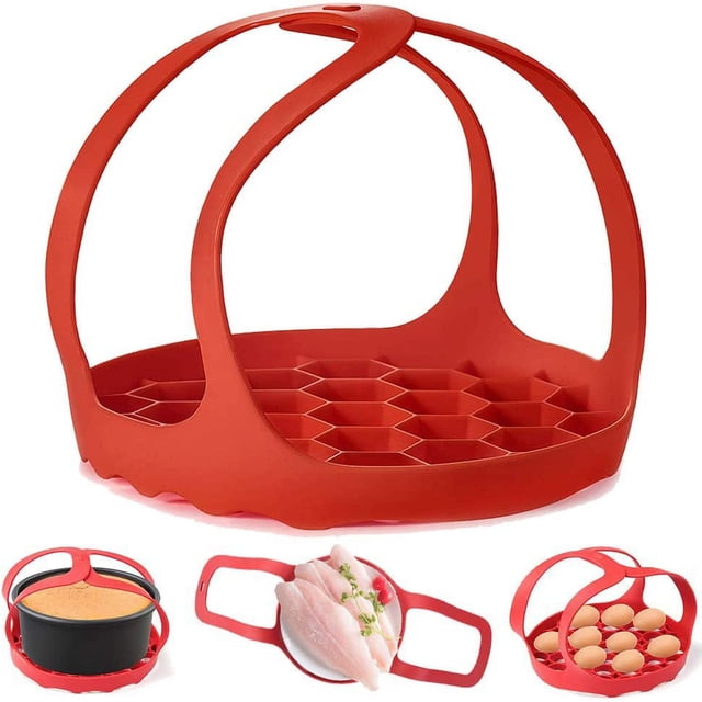 Eslinga para olla a presión (roja), eslinga de silicona para hornear 21*21*2,5 cm Instant Pot/Ninja Foodi/Multifunción Rejilla elevadora de utensilios de cocina anti-escaldaduras para cocinar al vap