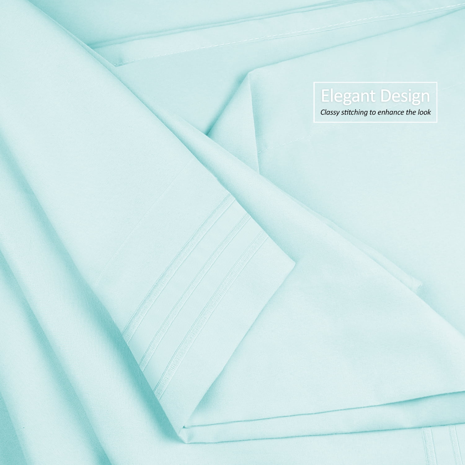 Clara Clark Premier 1800 Microfiber Collection 3-Line Bed Sheet Set, Split King Size, Light Baby Blue