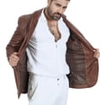 thumbnail image 4 of Boston Harbour Harper 2 Button Brown Blazer Leather Jacket Mens - Mens Real Leather Jacket with Patch Pockets, 4 of 7