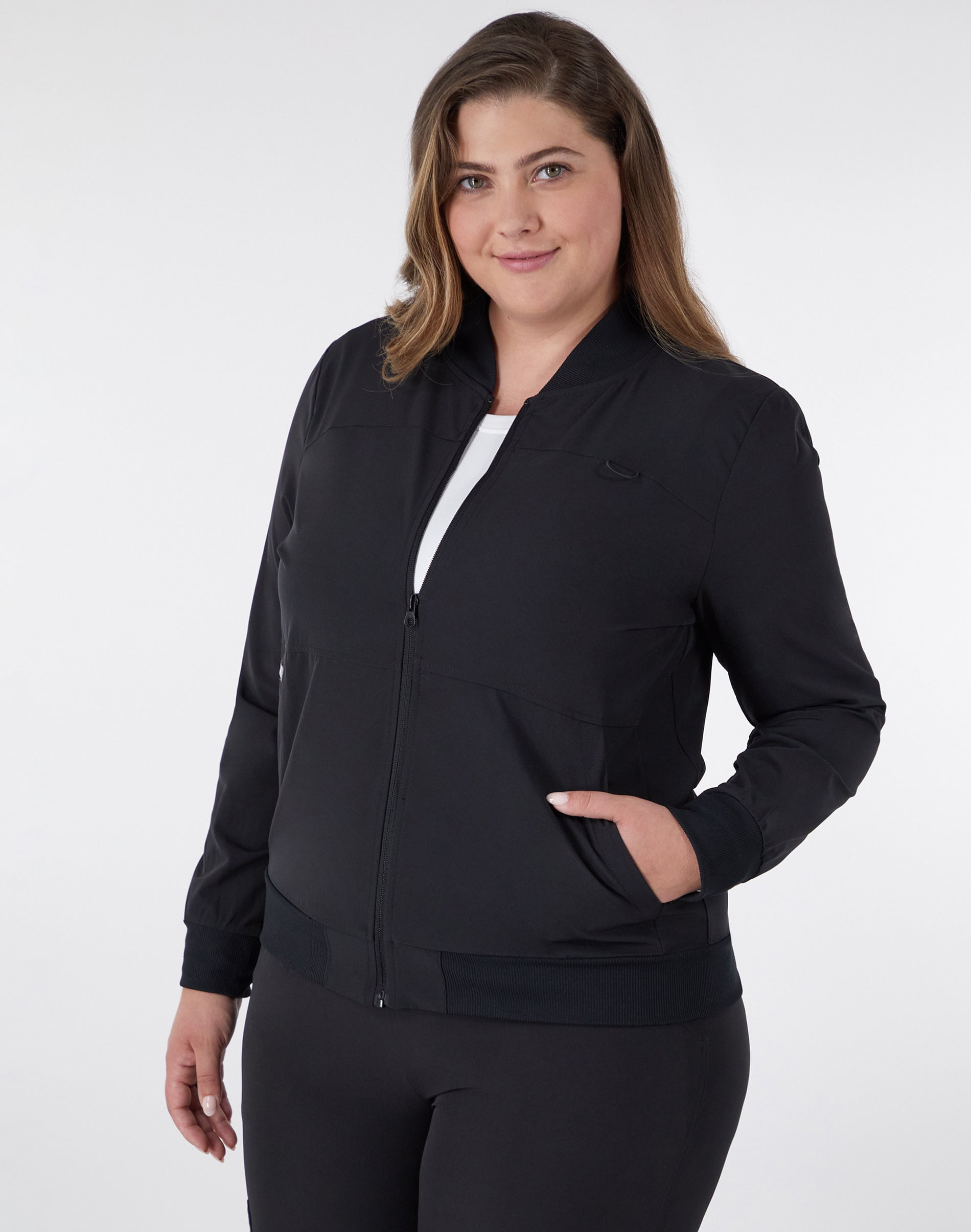 Hanes Womens Scrubs Bomber Scrub Jacket, Comfort Fit, Snap & Zip Pockets, Sizes XS-3XL