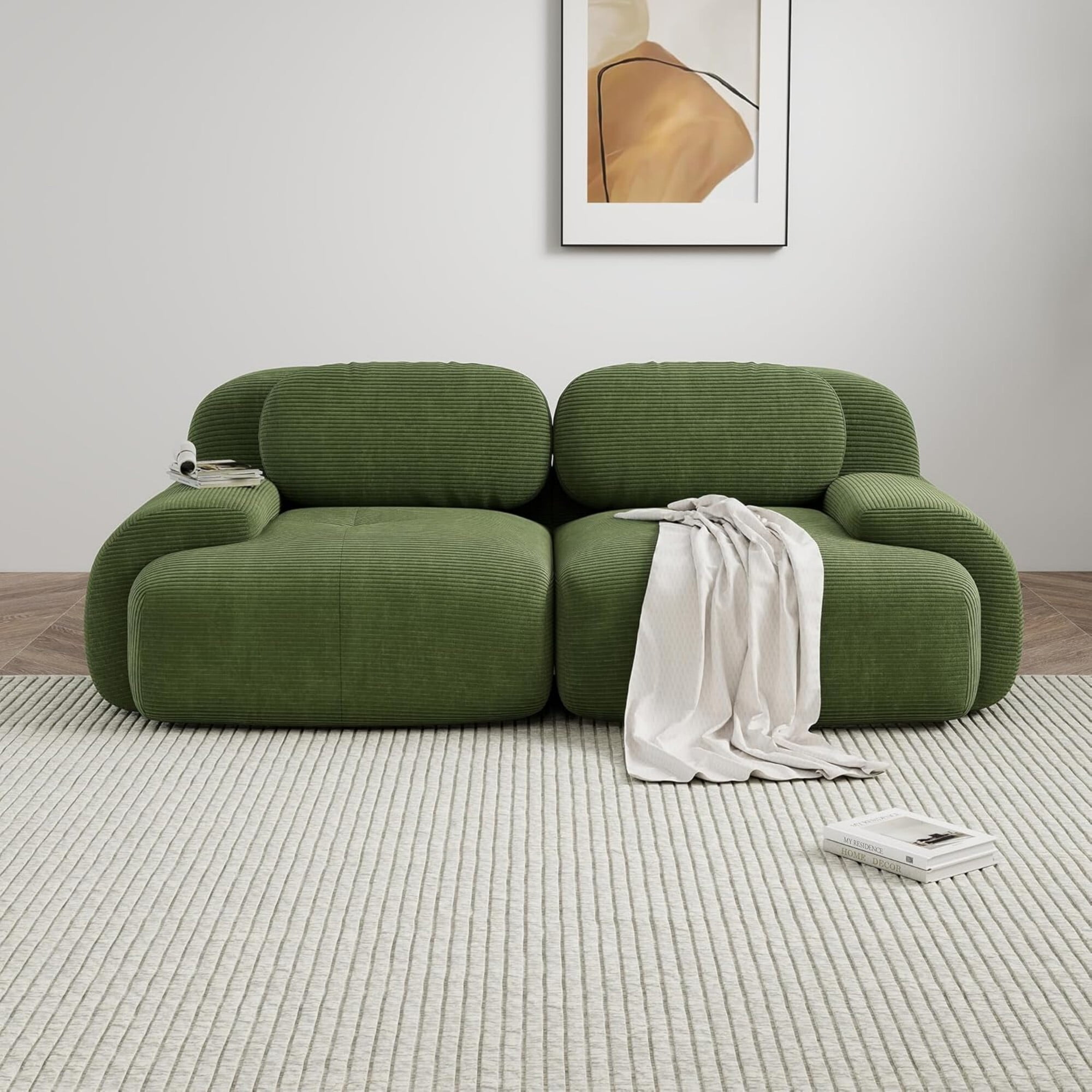 DEALTOPS 82" Oversized Corduroy Loveseat Sofa, Comfy 2-Seater Couch for Living Room & Bedroom, No Assembly, Green
