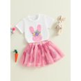 thumbnail image 5 of Toddler Baby Girl Easter Outfit 6 12 18 24 Months 2T 3T 4T Rainbow Embroidery Short Sleeve T-Shirt with Tulle Skirt 2 Pcs Clothing Set, 5 of 9