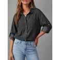 thumbnail image 5 of EMMIOL Women's Oversized 100% Cotton Denim Shirt Long Sleeve Button-Down Blouse with Pockets Casual Western Style, 5 of 7