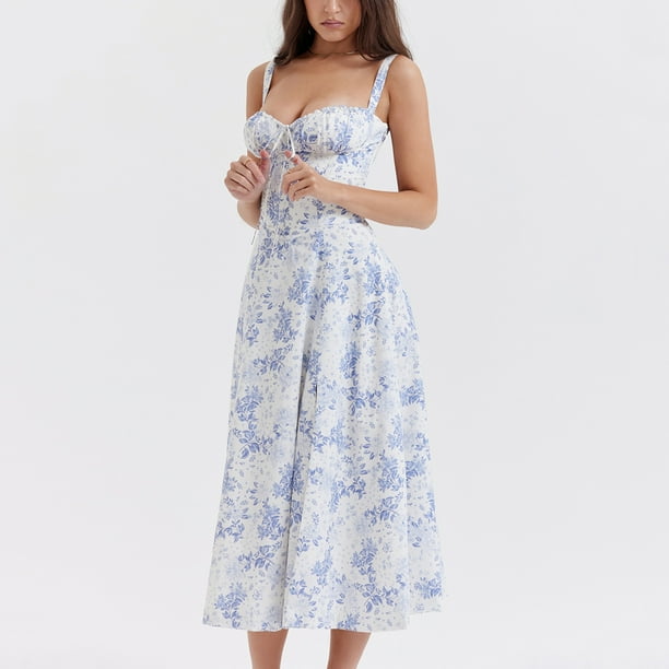ditsy floral print boat neck corset slip midi dresses-white White Ditsy Floral Printed Corset Skater Midaxi Dress