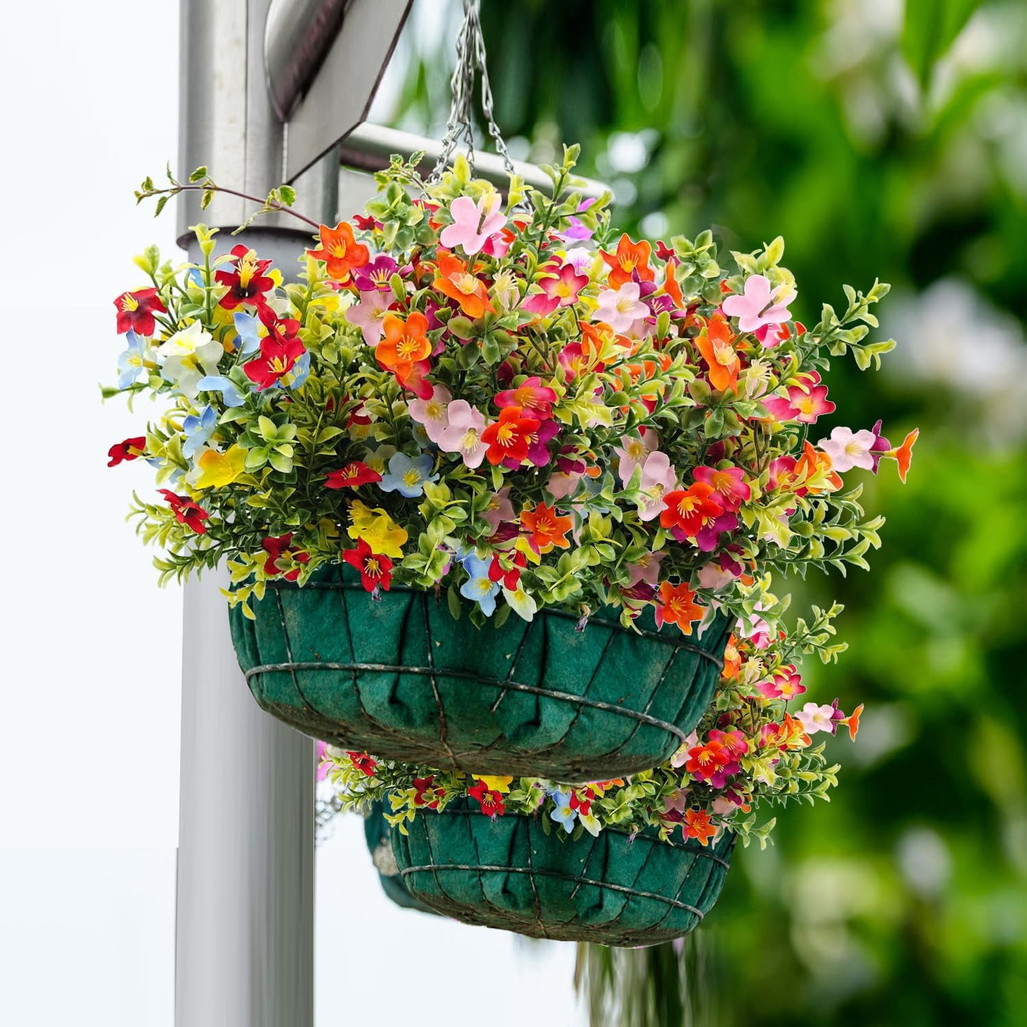 Artificial Silk Flowers for Outdoors Bulk Fake UV Resistant Plants Faux Bouquets Greenery Shrubs Outside Decoration for Garden Porch Planter Pots Window Arrangements, Pcs