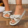 thumbnail image 7 of Norvail Womens Cute Corduroy Bow Detail Open Toe Slide Slippers Cozy Soft Anti Skid Sole Indoor Outdoor Comfortable Spa Birthday Gift Shoes, 7 of 7