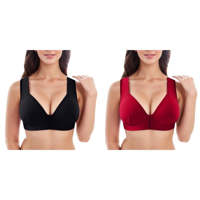 (2-Pack) Rinsvye Bra Wire Bra Bra's Solid Women's Womens Bras No Underwire Full Coverage Pack of Bras for Women Bras Plus Size Front Close No Wire Bra