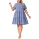 thumbnail image 2 of Vestidos de cuadros de mujer de tallas grandes Agnes Orinda, estilo vintage de los años 50, con cuello redondo, mangas cortas, casuales de verano, midi, talla 4X, azul oscuro, 2 of 6
