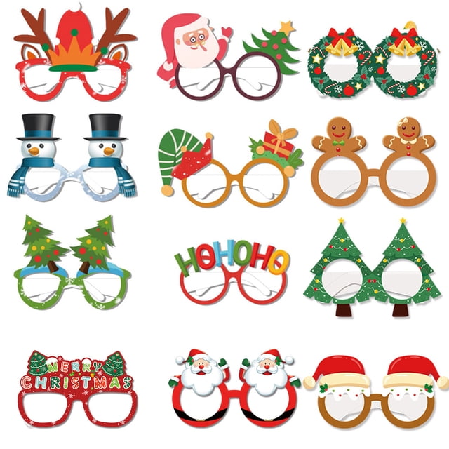 Marcos para gafas de fiesta de Navidad, gafas de fiesta de Navidad para niños, gafas de papel de Navidad con foto de Papá Noel