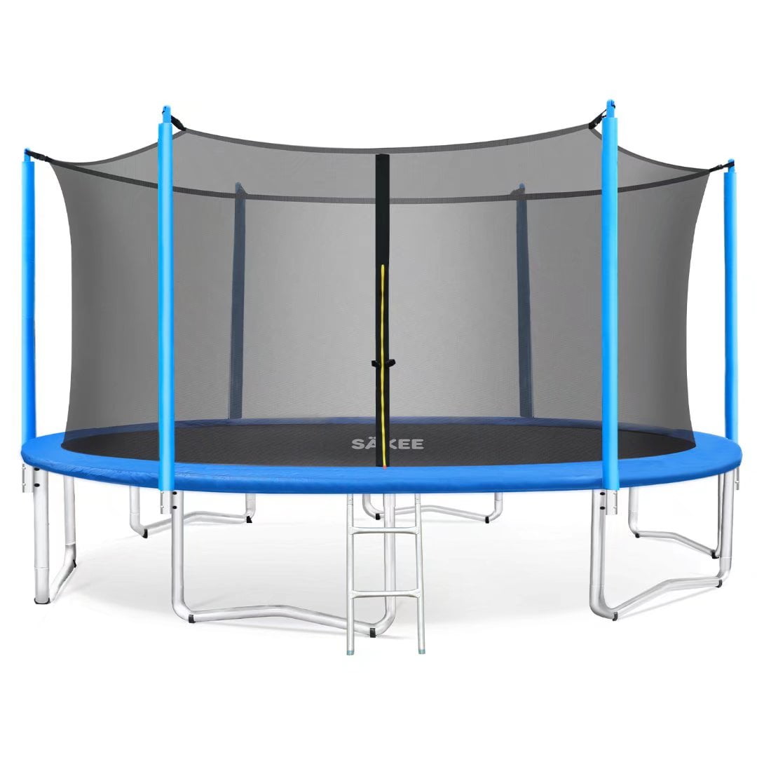 SÄKEE Trampoline with Safety Enclosure Net for Kids Adults Round Recreational Trampolines with Sprinkler Ladder Wind Stakes Accessories for Outdoor Backyard Children 15 14 12 10 8 ft 