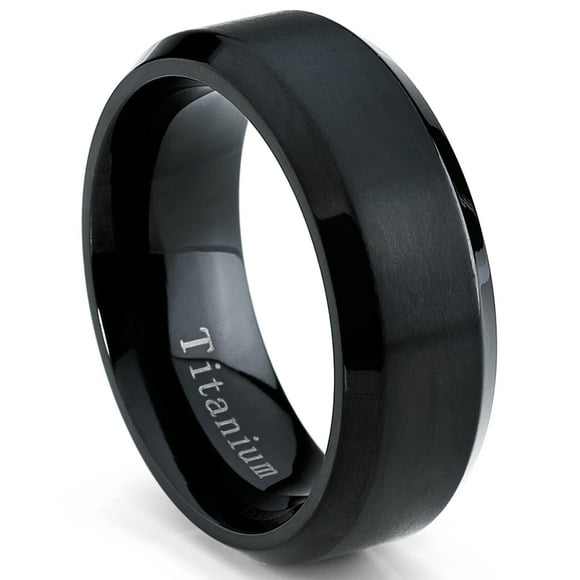Black Titanium Ring Men's Brushed Wedding Band, Comfort Fit, 8mm