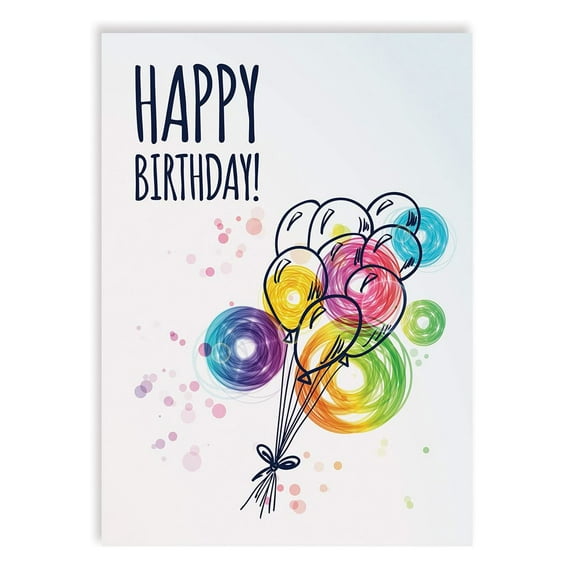 Colorful Happy Birthday Card with Decorative Balloons – Blank Inside for Personal Messages – Perfect for Celebrations and Gift Giving