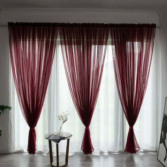 Curtain Polyester Curtains Colorful Terylene Curtain Single Piece Pole Style 200X100Cm(Height X Width)Wine Red