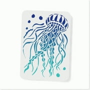 Oceanic Art: Jellyfish 11.7x8.3 inch - Reusable Seashore Reef Fish Marine Life Theme for Wood, Paper, Fabric, Floor, Wall Painting