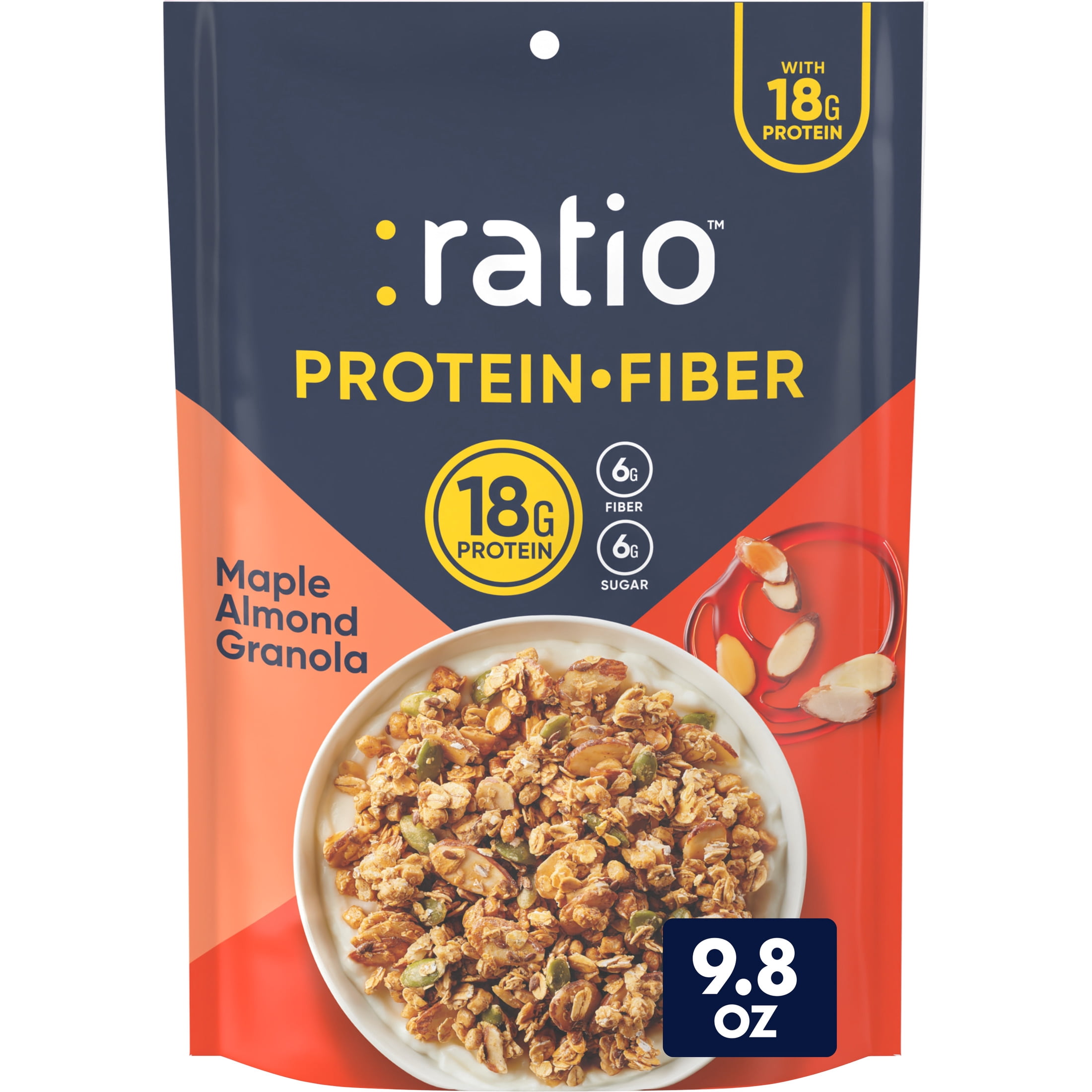 (4 pack) Ratio Protein Fiber Maple Almond Granola Cereal, 18g Protein, 9.8 oz