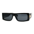 thumbnail image 1 of Square Flat Top Narrow Rectangular Plastic 90s Sunglasses All Black, 1 of 4
