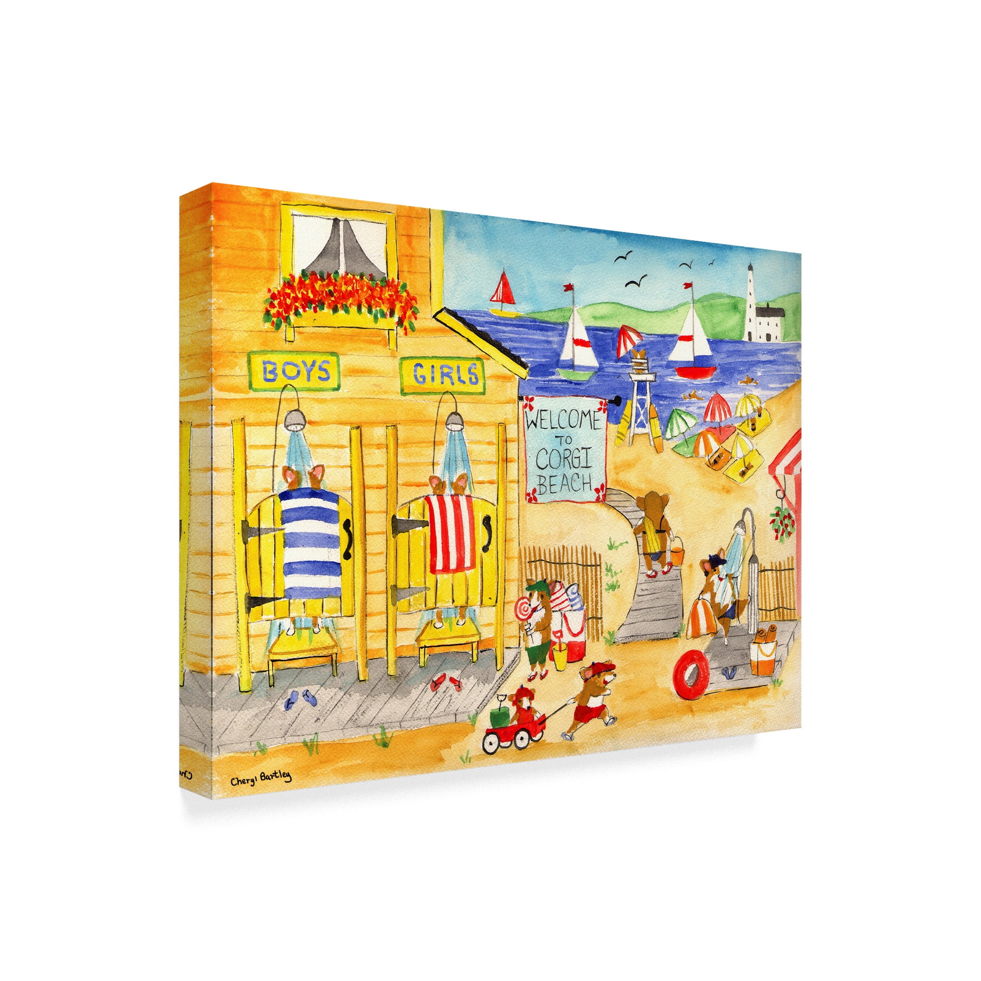 Trademark Fine Art 'Welcome To Corgi Dog Beach' Canvas Art by Cheryl Bartley
